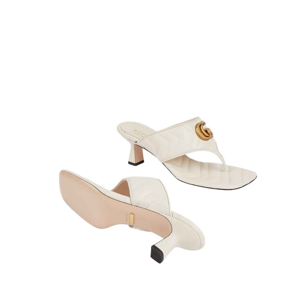 Gucci GG Marmont Chevron Matelassé Kitten Heel Thong Sandals White 40 US 10 NIB - Picture 3 of 14